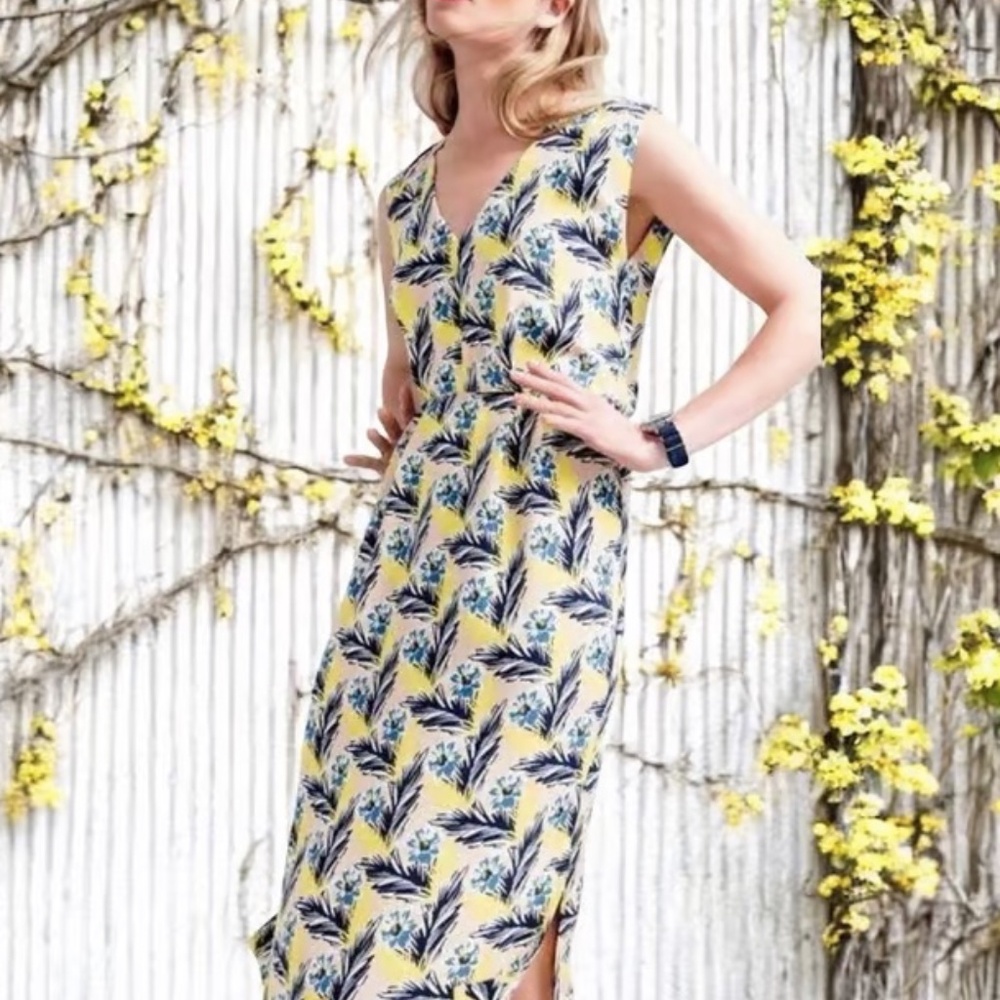 J.Crew Sleeveless Floral Sheath Dress - Yellow - Navy - Size 10